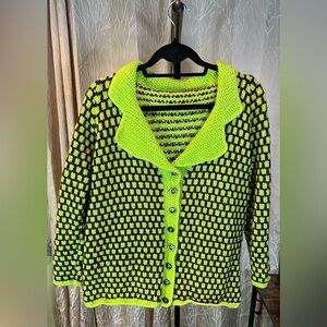 Vibrant Green and Brown Knit Cardigan